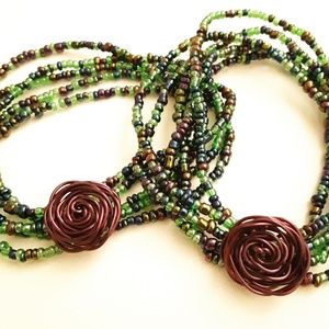 Bead Bracelets With Wire Wrapped Rose Charm